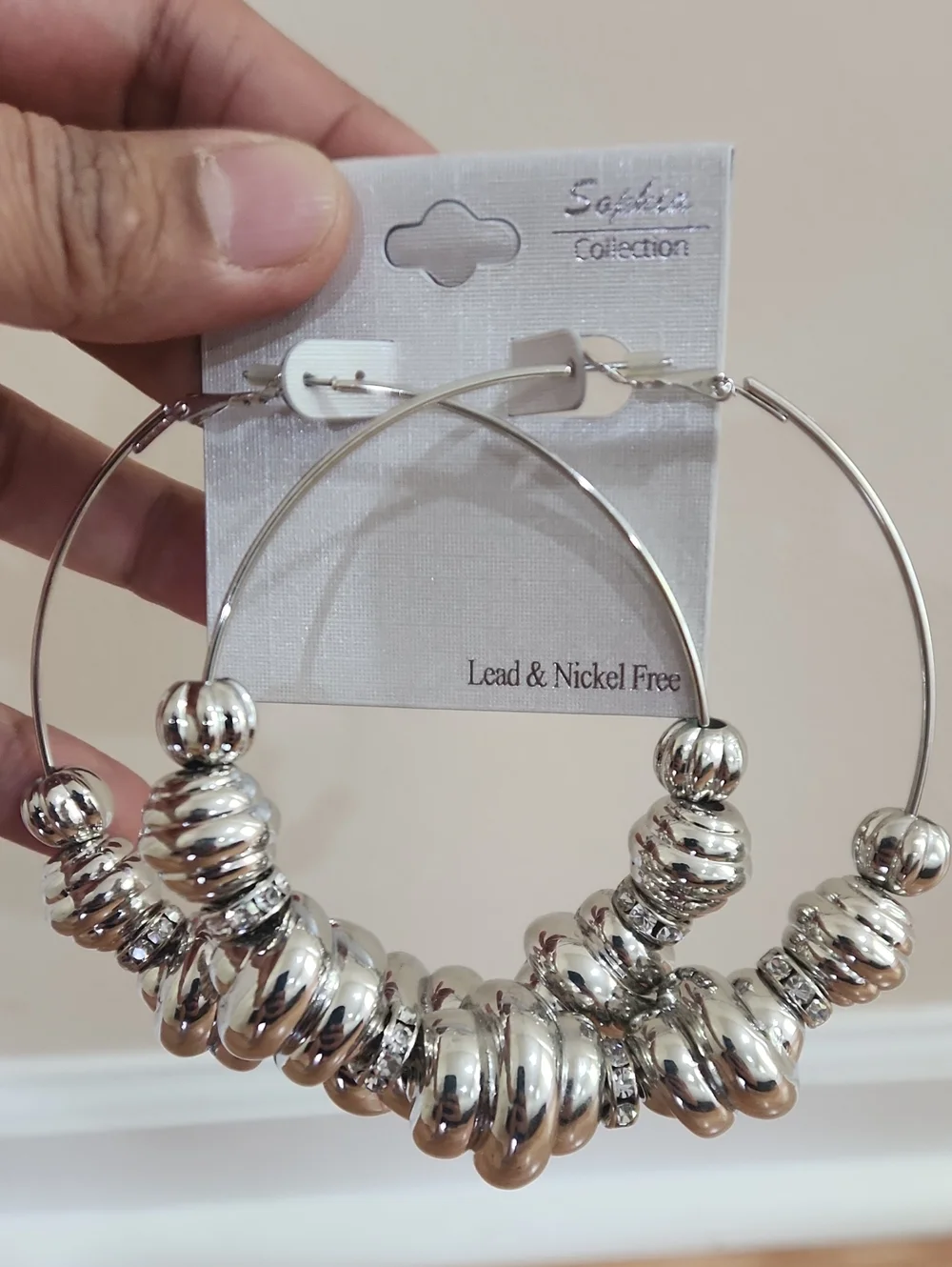 Silver beads large hoop Fashion Earrings
